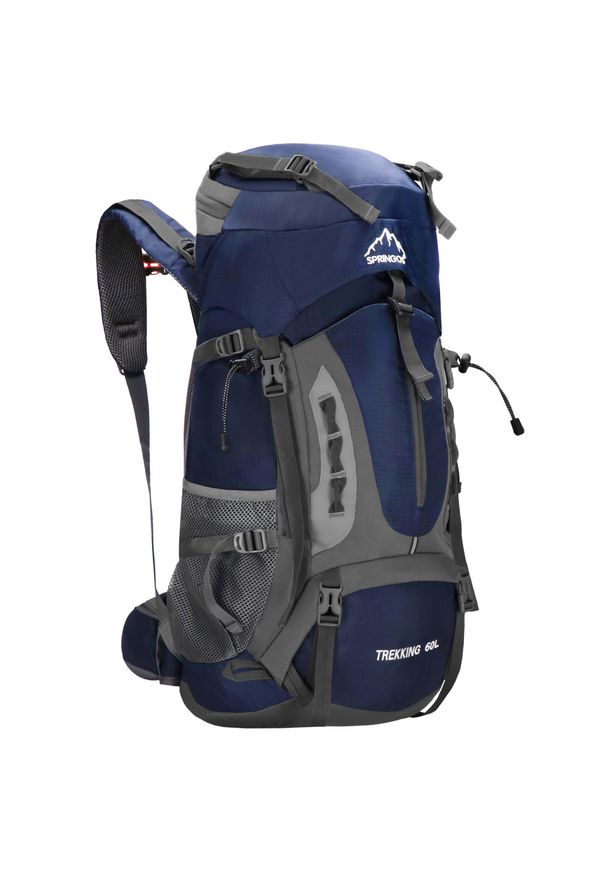 SPRINGOS - Plecak trekkingowy 60 L turystyczny survival z gwizdkiem granatowy. Kolor: niebieski. Styl: sportowy