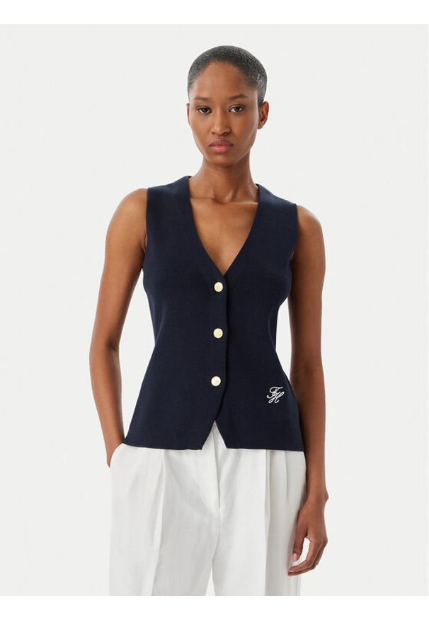 TOMMY HILFIGER - Tommy Hilfiger Top WW0WW49707 Granatowy Slim Fit. Kolor: niebieski. Materiał: bawełna