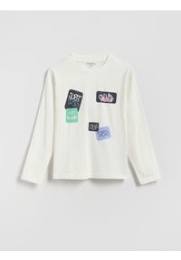 Reserved - Bawełniany longsleeve - złamana biel. Materiał: bawełna. Długość rękawa: długi rękaw #1
