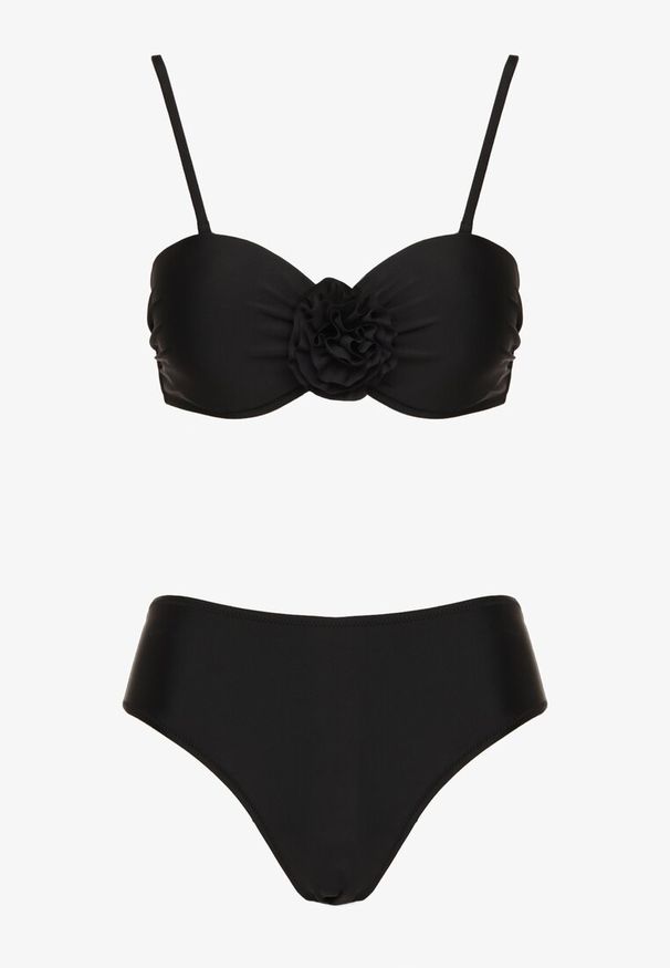 Renee - Czarne Bikini Majtki Figi Biustonosz Ozdobione Kwiatem 3D Tenionea. Kolor: czarny. Wzór: aplikacja, kwiaty