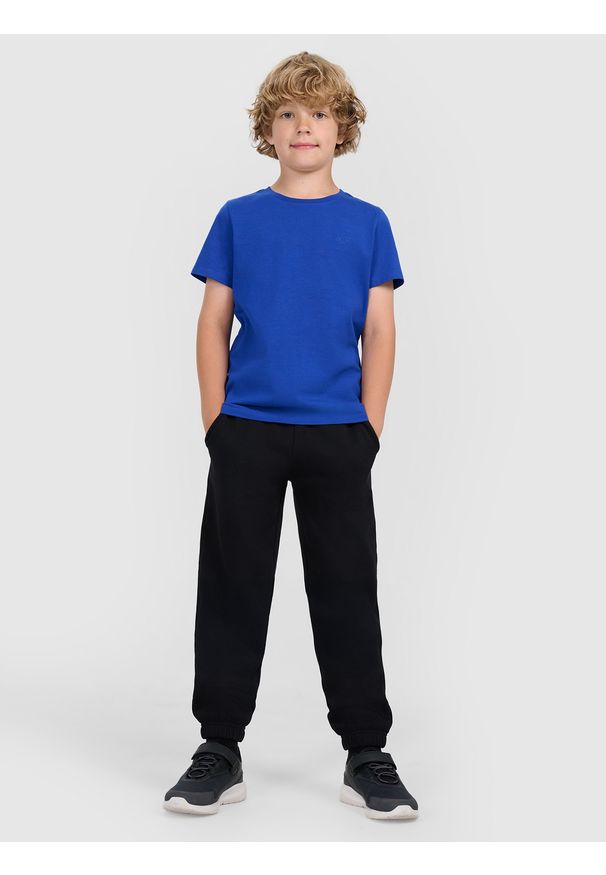 4f - 4F T-shirt oversize gładki chłopięcy - niebieski 134 (8-9 lat). Okazja: na co dzień. Kolor: niebieski. Materiał: dzianina, jersey, bawełna. Długość rękawa: krótki rękaw. Długość: krótkie. Wzór: gładki. Sezon: lato. Styl: casual, klasyczny, sportowy