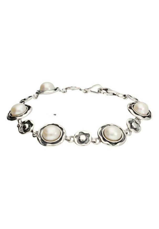 Polcarat Design - Srebrna oksydowana bransoletka z perłami L 1852. Materiał: srebrne. Kolor: srebrny. Kamień szlachetny: perła
