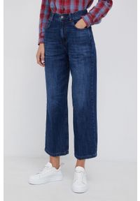 Sisley Jeansy bawełniane damskie high waist. Stan: podwyższony. Kolor: niebieski