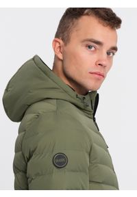 Ombre Clothing - Sportowa kurtka męska pikowana - khaki V6 OM-JALP-0118 - XL. Kolor: brązowy. Materiał: poliester, nylon. Styl: sportowy #6