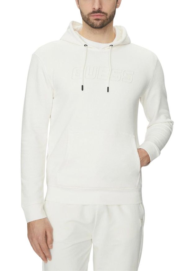 Guess - GUESS Biała bluza męska Aldwin, Rozmiar L. Okazja: na co dzień. Kolor: biały. Materiał: poliester, bawełna, materiał. Długość rękawa: długi rękaw. Długość: długie. Styl: casual, klasyczny