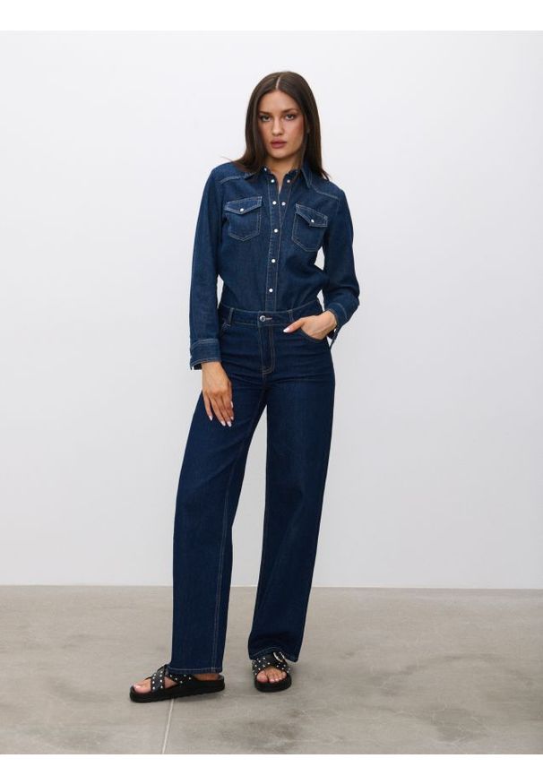 Sinsay - Jeansy wide leg - niebieski. Kolor: niebieski