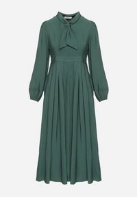 Born2be - Zielona Wiskozowa Plisowana Sukienka z Wiązaniem Asorrise. Okazja: na co dzień. Kolor: zielony. Materiał: wiskoza. Styl: casual, elegancki