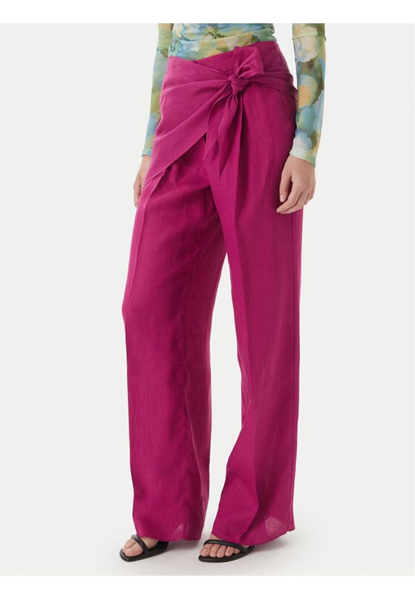 Marella Spodnie materiałowe Solista 2613131114 Różowy Relaxed Fit. Kolor: różowy. Materiał: len