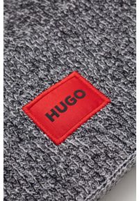 Hugo - HUGO czapka wełniana kolor szary z cienkiej dzianiny wełniana. Kolor: szary. Materiał: wełna, dzianina #3