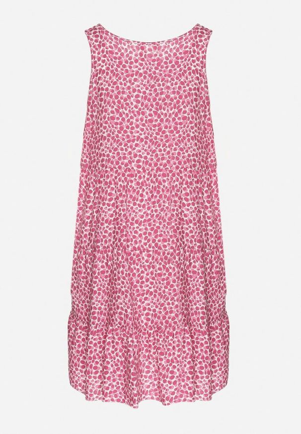 Born2be - Ciemnoróżowa Bawełniana Sukienka Bez Rękawów w Kolorowe Plamki Nattelle. Okazja: na co dzień. Kolor: różowy. Materiał: bawełna. Długość rękawa: bez rękawów. Wzór: kolorowy. Styl: klasyczny, casual, elegancki