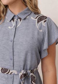 Born2be - Niebieska Rozkloszowana Sukienka Koszulowa z Wiskozy z Haftem i Wiązanym Paskiem Adellis. Okazja: na co dzień. Kolekcja: plus size. Kolor: niebieski. Materiał: wiskoza. Wzór: haft. Sezon: lato. Typ sukienki: koszulowe. Styl: casual, boho #3