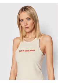 Calvin Klein Jeans Top J20J218253 Beżowy Slim Fit. Kolor: beżowy. Materiał: bawełna