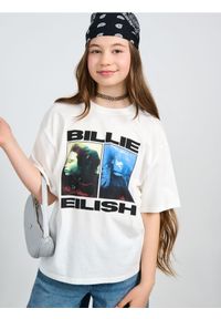 Sinsay - Koszulka Billie Ellish - kremowy. Kolor: kremowy