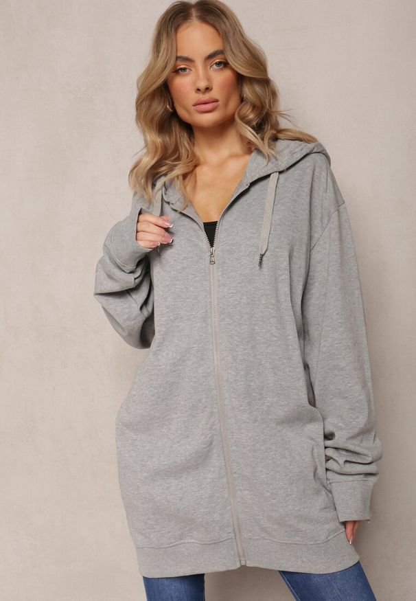 Renee - Szara Bluza Oversize z Kapturem i Zapięciem na Suwak Bilende. Okazja: na co dzień. Typ kołnierza: kaptur. Kolor: szary. Materiał: jeans. Długość rękawa: długi rękaw. Długość: długie. Styl: casual