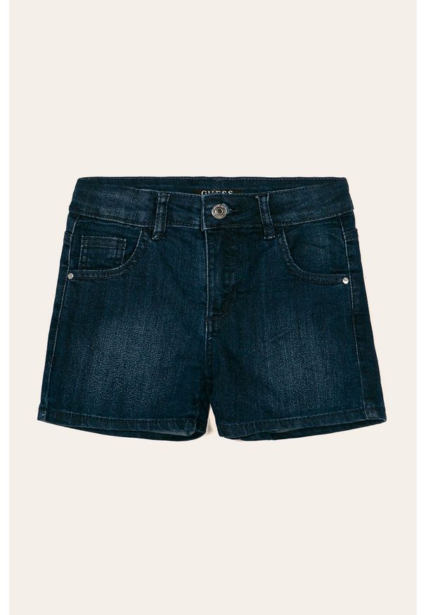 Guess Jeans - Szorty dziecięce 118-175 cm. Kolor: niebieski. Materiał: bawełna, jeans, denim, materiał, elastan, poliester