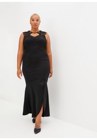 bonprix - Długa sukienka ze sztywniejszego materiału scuba z koronką. Okazja: na imprezę. Kolor: czarny. Materiał: koronka, materiał. Wzór: koronka. Styl: wizytowy, elegancki. Długość: maxi #2