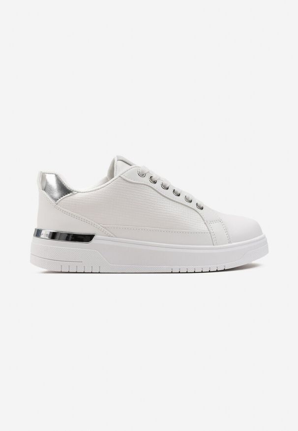 Born2be - Białe Sneakersy z Tweedową Wstawką Ecafa. Wysokość cholewki: przed kostkę. Kolor: biały. Szerokość cholewki: normalna. Obcas: na płaskiej podeszwie