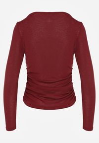 Renee - Bordowa Bluzka Longsleeve z Marszczonymi Detalami Eslira. Kolor: czerwony. Materiał: jeans. Długość rękawa: długi rękaw. Styl: elegancki #4