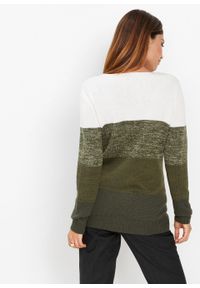 Długi sweter Premium z kaszmirem bonprix biel wełny - nocny oliwkowy w paski. Kolor: biały. Materiał: wełna, poliester, wiskoza, poliamid, materiał, kaszmir. Długość: długie. Wzór: paski #5