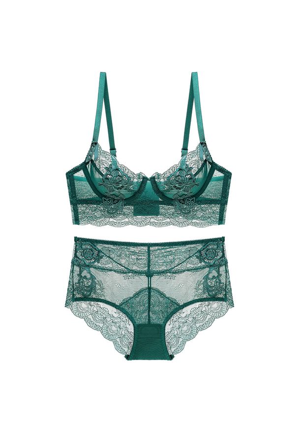 Intica - Komplet bielizny z koronką na romantyczne wieczory Sherilyn. Kolor: zielony. Materiał: koronka. Wzór: koronka
