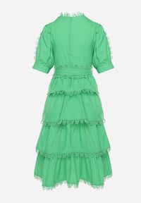 Born2be - Zielona Sukienka Thellis. Kolor: zielony. Materiał: materiał, tkanina, koronka. Długość rękawa: krótki rękaw. Wzór: gładki. Styl: elegancki. Długość: midi #7