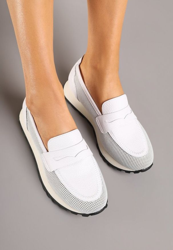 Born2be - Białe Skórzane Półbuty Mokasyny Aroti. Okazja: na co dzień. Kolor: biały. Materiał: skóra. Styl: klasyczny, elegancki, casual