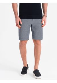 Ombre Clothing - Męskie spodenki wykonane z dwukolorowej melanżowej dzianiny - granatowe V1. Okazja: na co dzień. Kolor: niebieski. Materiał: dzianina. Wzór: melanż. Styl: casual