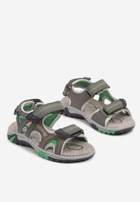 Born2be - Szaro-Pomarańczowe Sandały w Sportowym Stylu ze Skórzaną Wkładką Odairis. Okazja: na co dzień. Zapięcie: rzepy. Kolor: szary. Materiał: skóra. Sezon: lato. Styl: sportowy