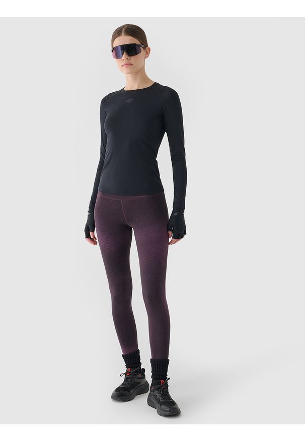 4f - 4F Longsleeve treningowy szybkoschnący damski - czarny XL. Kolor: czarny. Materiał: włókno, elastan, dzianina, materiał, poliester. Długość rękawa: długi rękaw. Długość: długie. Wzór: gładki, jednolity, ze splotem. Sport: fitness