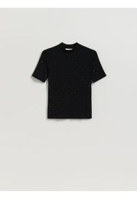 Reserved - T-shirt z aplikacją - czarny. Kolor: czarny. Materiał: bawełna, wiskoza, dzianina. Wzór: aplikacja