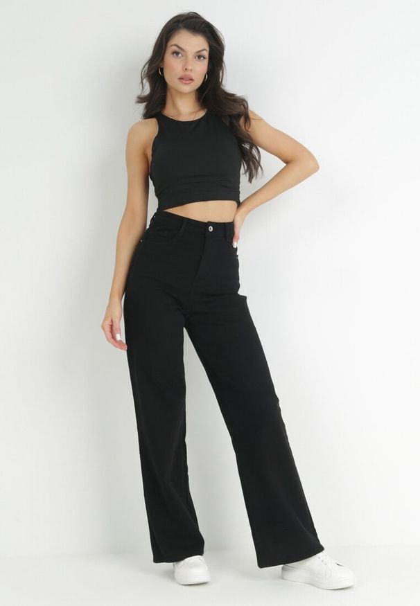 Born2be - Czarne Jeansy Szerokie Murisana. Okazja: na co dzień. Kolor: czarny. Styl: elegancki, casual