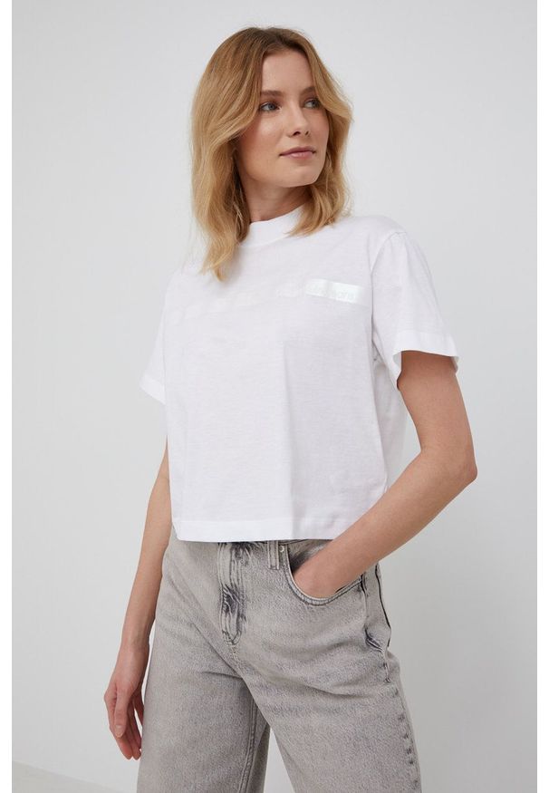 Calvin Klein Jeans T-shirt bawełniany kolor biały. Kolor: biały. Materiał: bawełna. Wzór: nadruk