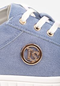 Born2be - Niebieskie Sneakersy Vices na Grubej Tłoczonej Podeszwie ze Sznurowaniem i Metaliczną Ozdobą Ulfedi. Okazja: na co dzień. Kolor: niebieski. Materiał: satyna, jeans. Wzór: aplikacja #2