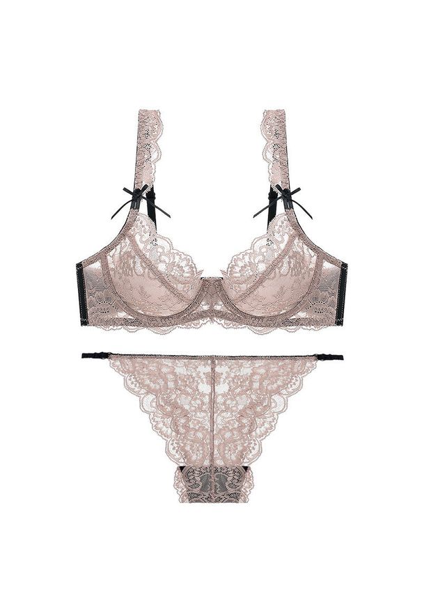 Intica - Komplet bielizny z koronki z delikatnymi wiązaniami Aftina. Kolor: beżowy. Materiał: koronka. Wzór: koronka