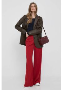 TOMMY HILFIGER - Tommy Hilfiger longsleeve damski kolor granatowy. Kolor: niebieski. Materiał: materiał, dzianina, prążkowany. Długość rękawa: długi rękaw. Długość: długie. Wzór: aplikacja #4