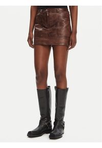 Pinko - PINKO Spódnica skórzana Geordie 104957 A2I1 Brązowy Slim Fit. Kolor: brązowy. Materiał: skóra