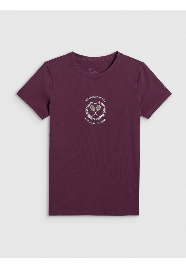 4f - 4F T-shirt slim z nadrukiem damski - czerwony XXL. Okazja: na co dzień, na spacer. Kolor: czerwony. Materiał: materiał, bawełna, jeans. Wzór: nadruk. Styl: casual