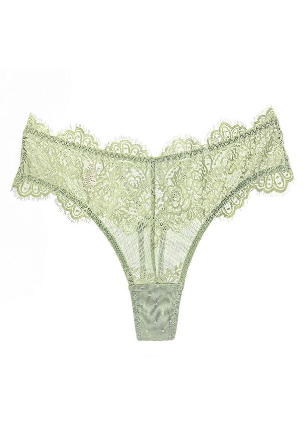 Intica - Stringi koronkowe z ozdobną gumką Lebbie. Kolor: zielony. Materiał: koronka. Wzór: koronka