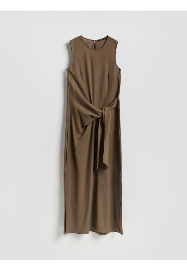 Reserved - Sukienka maxi z wiskozą - ciemnozielony. Kolor: zielony. Materiał: wiskoza. Długość: maxi