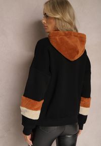 Renee - Czarna Bawełniana Bluza z Kapturem i Wstawkami z Polaru Qilin. Typ kołnierza: kaptur. Kolor: czarny. Materiał: bawełna, polar. Wzór: aplikacja #5
