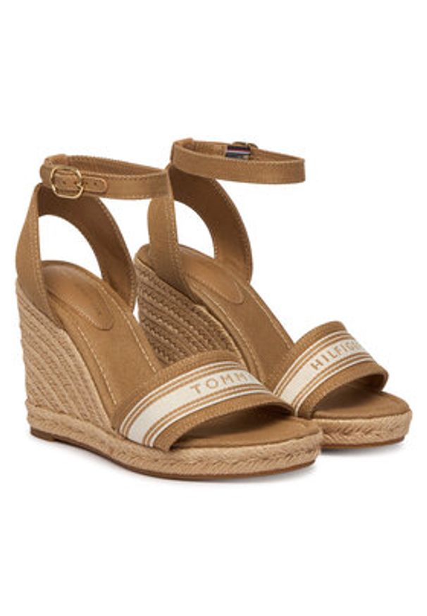 TOMMY HILFIGER - Tommy Hilfiger Espadryle High Wedge Espad Webbing FW0FW09342 Beżowy. Kolor: beżowy. Materiał: materiał