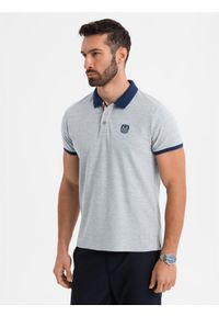 Ombre Clothing - Męska koszulka polo z kolorowymi akcentami – szary melanż V1 OM-POSS-0105 - XXL. Typ kołnierza: polo. Kolor: szary. Materiał: dzianina, bawełna. Wzór: melanż, kolorowy. Styl: klasyczny, sportowy, elegancki #9