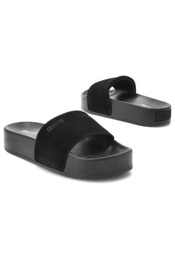 Big-Star - Czarne Klapki Big Star Wsuwane Obuwie Damskie. Okazja: na co dzień. Kolor: czarny. Materiał: zamsz, materiał. Sezon: lato. Styl: sportowy, casual, wakacyjny, elegancki