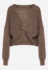 Born2be - Jasnobrązowy Sweter Oversize z Domieszką Wełny z Oryginalnym Dekoltem Lawedia. Okazja: na co dzień. Kolor: brązowy. Materiał: wełna. Styl: casual, elegancki, klasyczny #5