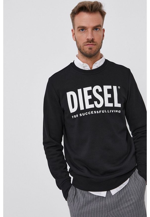 Diesel Bluza bawełniana męska kolor czarny z nadrukiem. Okazja: na co dzień. Kolor: czarny. Materiał: bawełna. Wzór: nadruk. Styl: casual