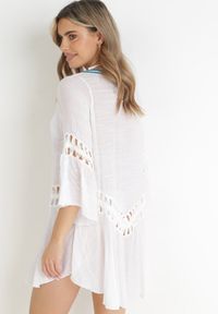 Born2be - Biała Sukienka Tunika z Szydełkowym Zdobieniem Astrik. Kolor: biały. Wzór: aplikacja #5