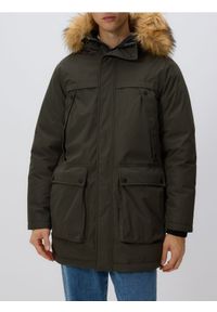 Reserved - Kurtka parka z kapturem - ciemnozielony. Typ kołnierza: kaptur. Kolor: zielony. Materiał: tkanina. Wzór: gładki