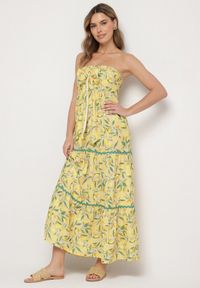 Born2be - Żółta Sukienka w Cytryny z Kokardą Galadessa. Okazja: na co dzień, na randkę. Typ kołnierza: kokarda. Kolor: żółty. Sezon: lato. Styl: casual, elegancki #1