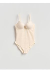 Reserved - Body z modulowanymi miseczkami - złamana biel. Materiał: dzianina, koronka #1