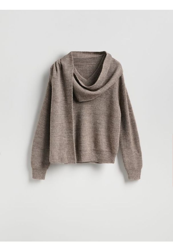 Reserved - Sweter z wełną - beżowy. Kolor: beżowy. Materiał: wełna